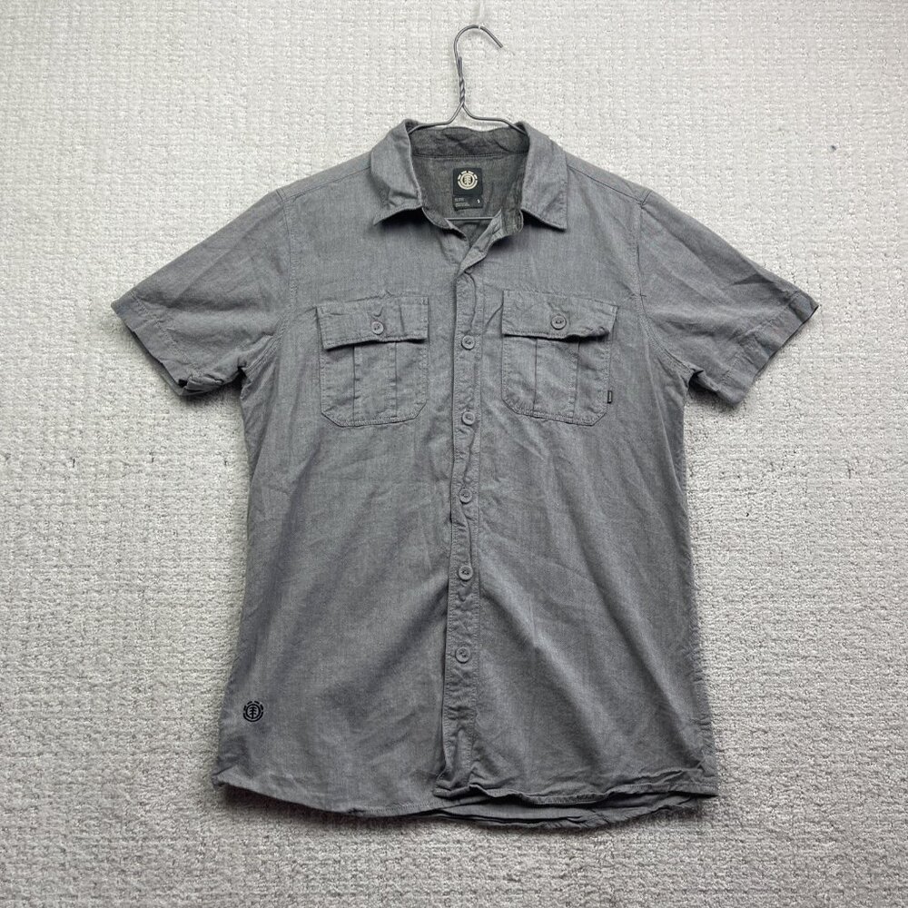 Element Skateboards Light Grey Short Sleeve Button Up Shirt Sz S* Skater Y2K